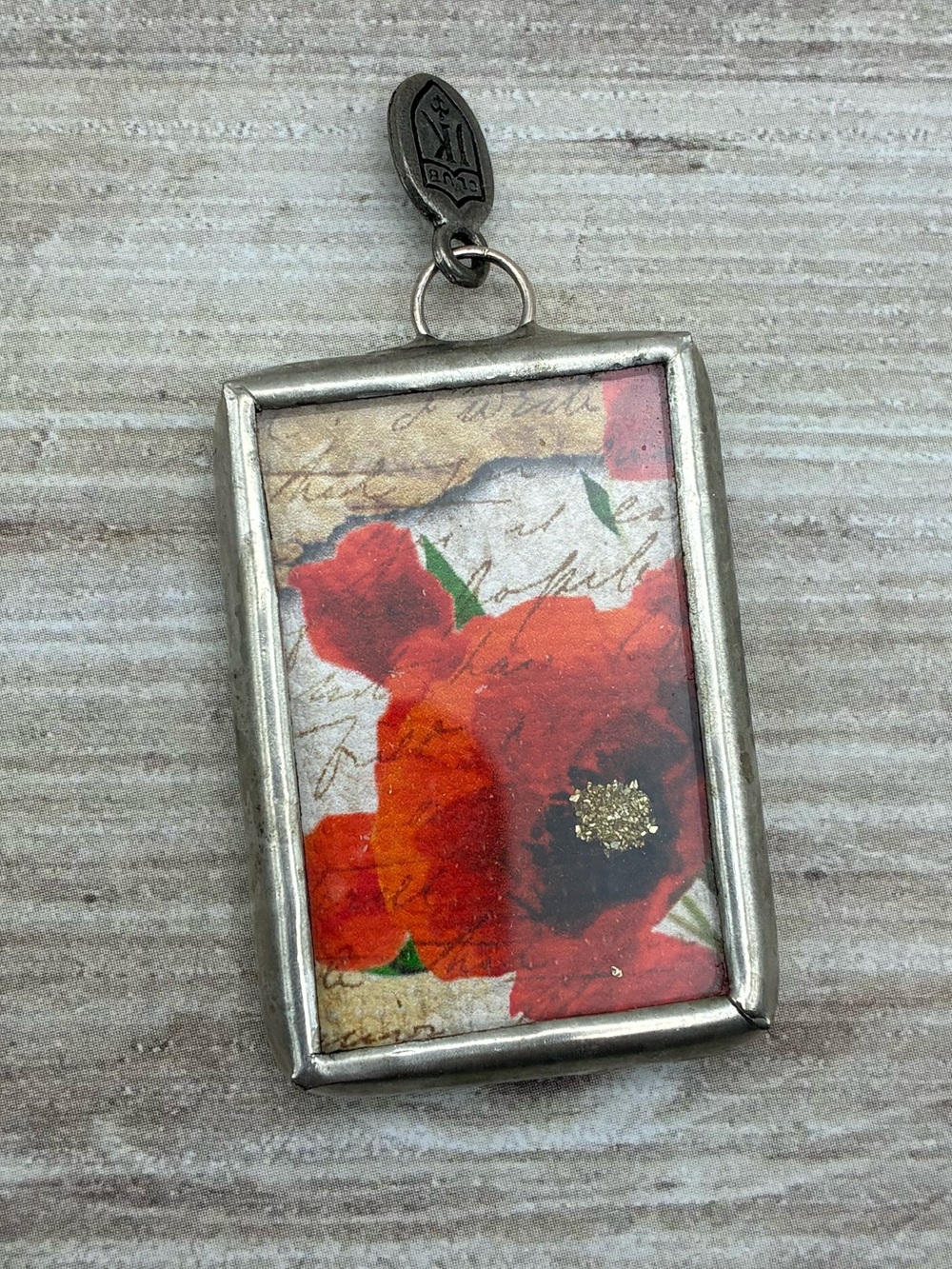 Jewel Kade Floral Red Poppy Rectangular Pendant Charm